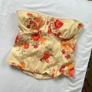 WEWOREWHAT Danielle Bernstein yellow red floral corset bustier top size 6